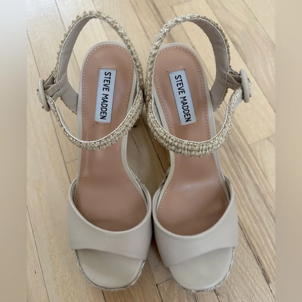 Steve Madden Cream Platform Heels with Ankle Strap - Picture 6 of 8